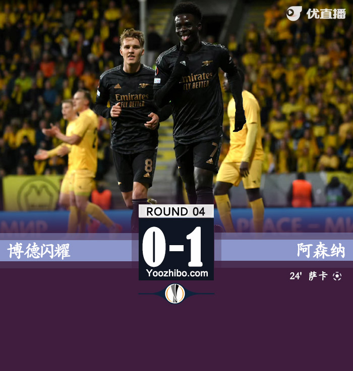 阿森纳1-0博德闪耀 萨卡胸部撞射破门
