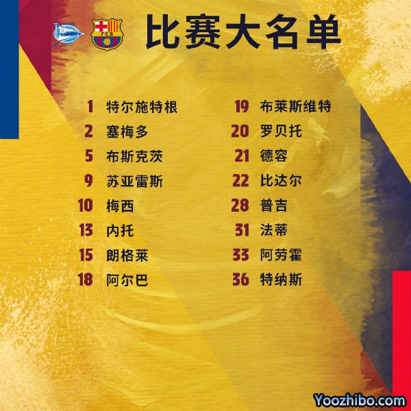 <a href=/gaoqingzuqiu/barcelona/ target=_blank class=infotextkey>巴萨</a>收官战vs阿拉维斯大名单