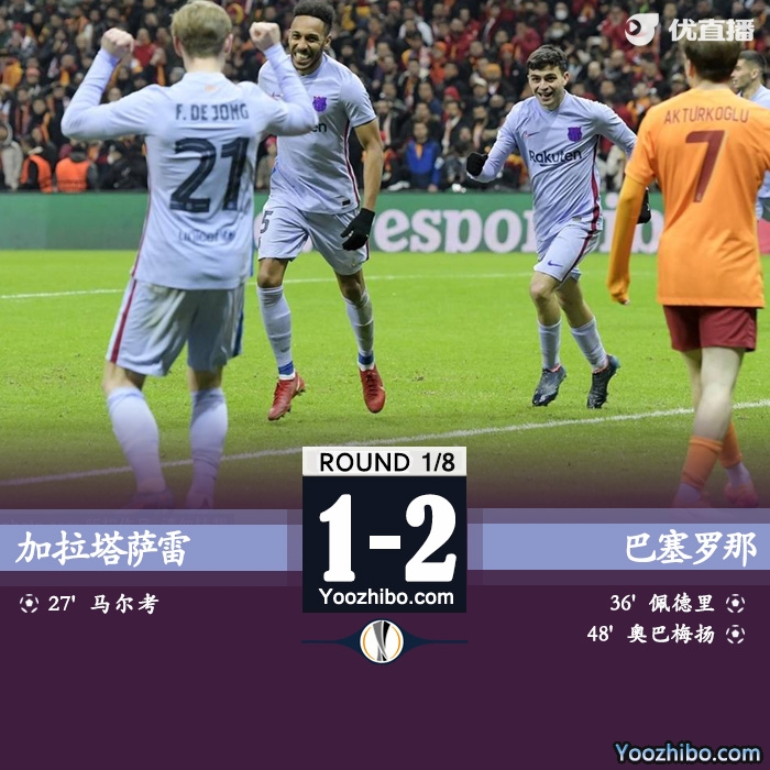 巴萨2-1加拉塔萨雷 佩德里破门奥巴梅扬建功进8强